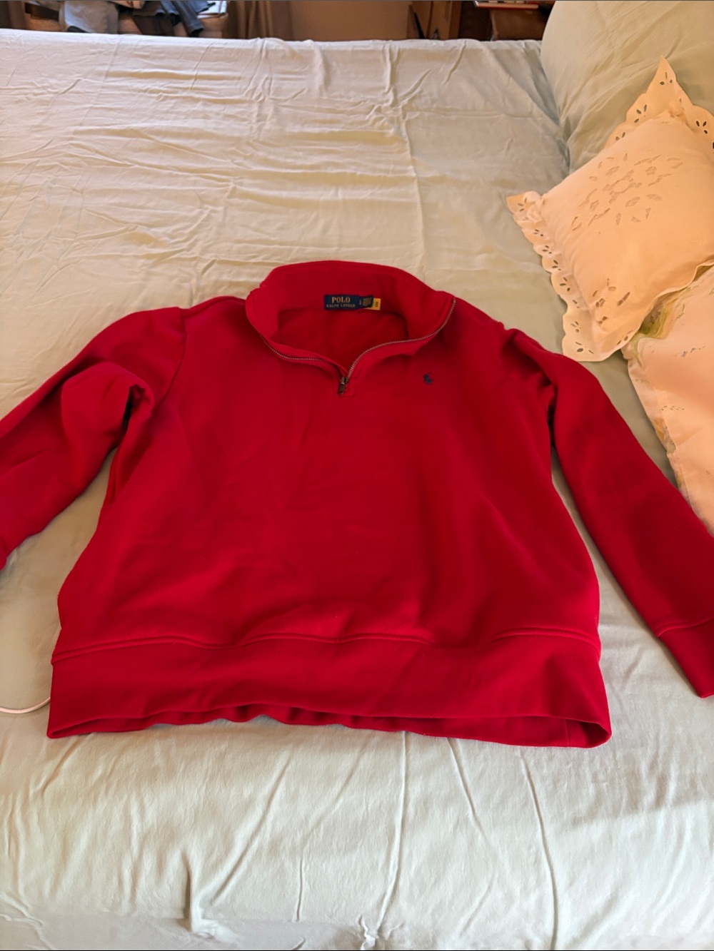 Ralph Lauren men’s Bright Red Quarter-Zip Sweater with side pockets